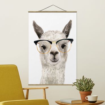 Tableau en tissu avec porte-affiche - Hip Lama With Glasses I