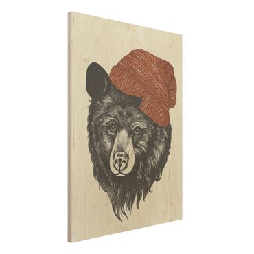 Impression sur bois - Illustration Bear With Red Cap Drawing