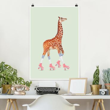 Poster animaux - Giraffe With Roller Skates