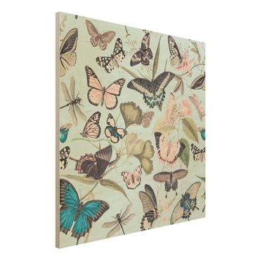 Impression sur bois - Vintage Collage - Butterflies And Dragonflies