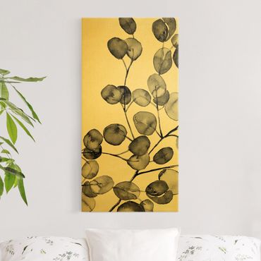 Tableau sur toile or - Black And White Eucalyptus Twig Watercolour