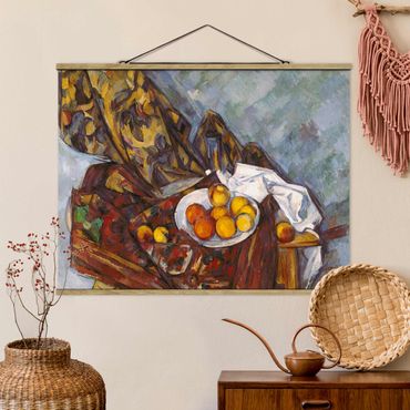Tableau en tissu avec porte-affiche - Paul Cézanne - Still Life, Flower Curtain, And Fruits