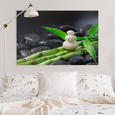 Impression sur toile - White Stones On Bamboo