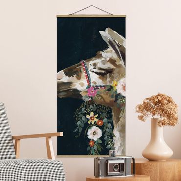 Tableau en tissu avec porte-affiche - Lama With Floral Decoration II