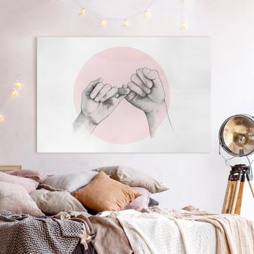 Tableau sur toile - Illustration Hands Friendship Circle Pink White