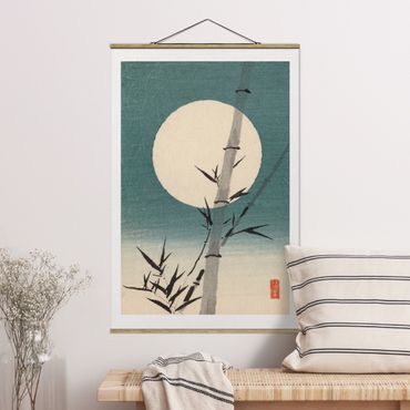 Tableau en tissu avec porte-affiche - Japanese Drawing Bamboo And Moon