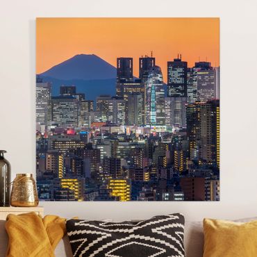 Impression sur toile - Tokyo With Mt. Fuji At Dusk