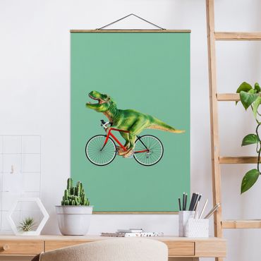 Tableau en tissu avec porte-affiche - Dinosaur With Bicycle