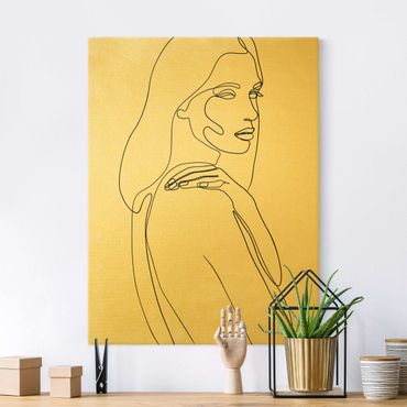 Tableau sur toile or - Line Art Woman Shoulder Black And White
