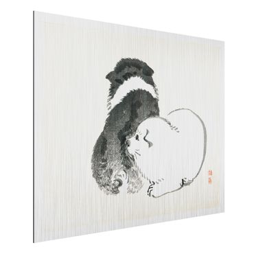 Impression sur aluminium - Asian Vintage Drawing Black And White Pooch