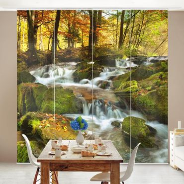 Set de panneaux coulissants - Waterfall Autumnal Forest