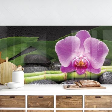 Revêtement mural cuisine - Green Bamboo With Orchid Flower