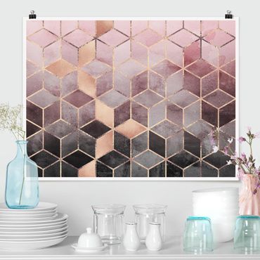 Poster - Pink Grey Golden Geometry