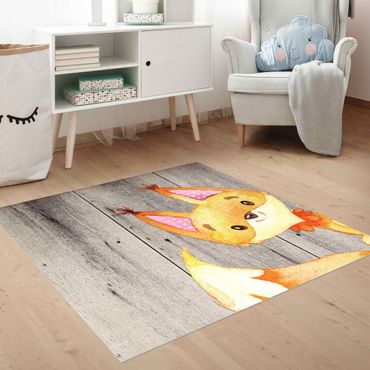Vinyl Floor Mat - Watercolour Fox On Wood - Square Format 1:1