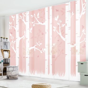 Set de panneaux coulissants - Pink Birch Forest With Butterflies And Birds