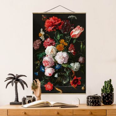 Tableau en tissu avec porte-affiche - Jan Davidsz De Heem - Still Life With Flowers In A Glass Vase