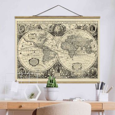 Tableau en tissu avec porte-affiche - Vintage World Map Antique Illustration