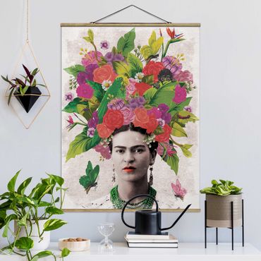 Tableau en tissu avec porte-affiche - Frida Kahlo - Flower Portrait