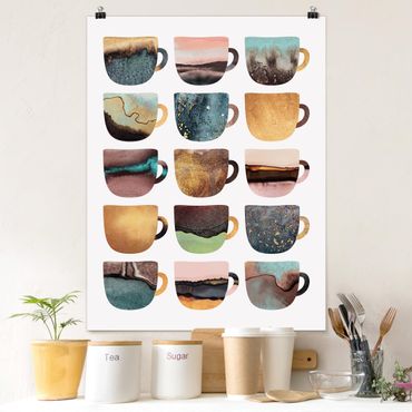 Poster - Colourful Coffee Mugs With Gold