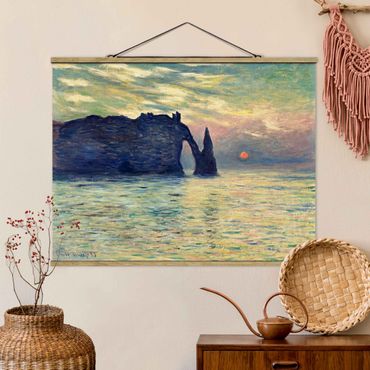 Tableau en tissu avec porte-affiche - Claude Monet - The Cliff, Étretat, Sunset