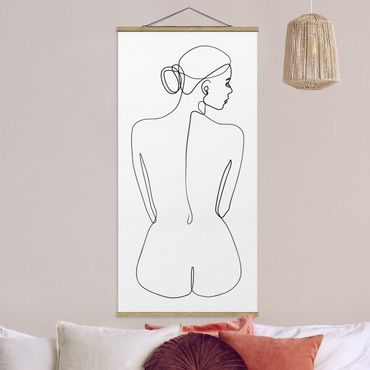 Tableau en tissu avec porte-affiche - Line Art Nudes Back Black And White