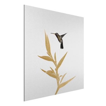 Tableau sur aluminium - Hummingbird And Tropical Golden Blossom II