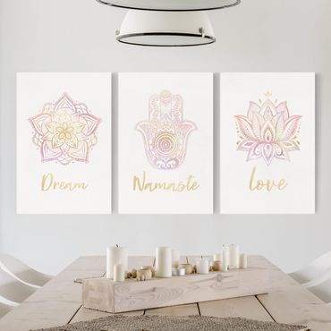 Impression sur toile - Mandala Namaste Lotus Set Gold Light Pink