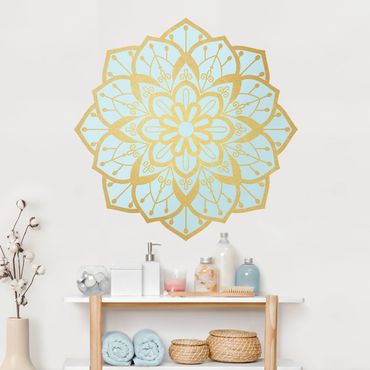 Sticker mural - Mandala Flower Pattern Gold Light Blue