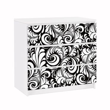 Papier adhésif pour meuble IKEA - Malm commode 3x tiroirs - Black And White Leaves Pattern