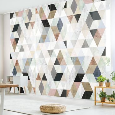 Set de panneaux coulissants - Watercolour Mosaic With Triangles I