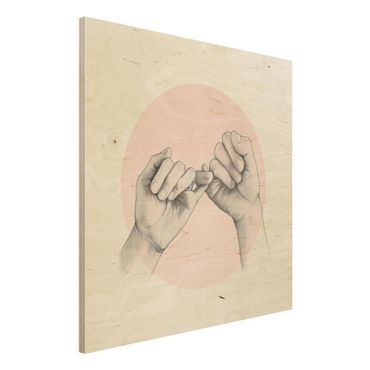 Impression sur bois - Illustration Hands Friendship Circle Pink White