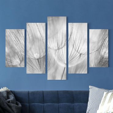 Impression sur toile 5 parties - Dandelion Macro Shot In Black And White