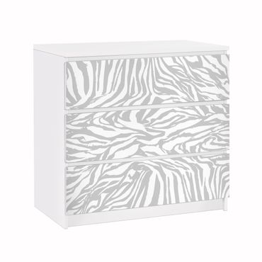 Papier adhésif pour meuble IKEA - Malm commode 3x tiroirs - Zebra Design Light Grey Stripe Pattern