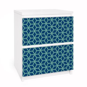 Papier adhésif pour meuble IKEA - Malm commode 2x tiroirs - Cube pattern Blue