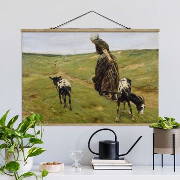 Tableau en tissu avec porte-affiche - Max Liebermann - Woman with Nanny-Goats in the Dunes