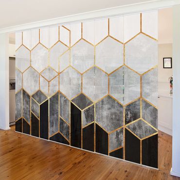 Panneau coulissant - Golden Hexagons Black And White