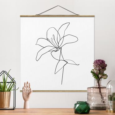Tableau en tissu avec porte-affiche - Line Art Flower Black White