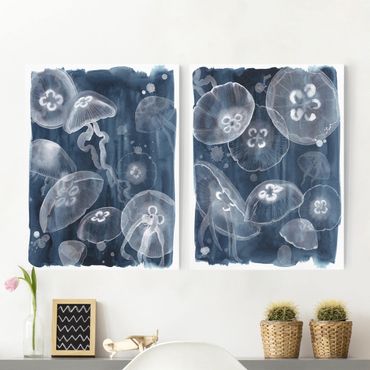 Impression sur toile - Moon Jellyfish Set I