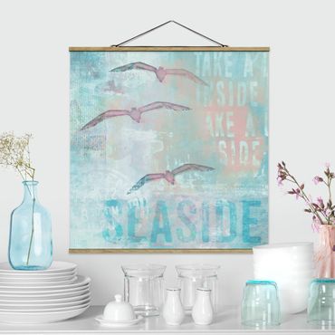 Tableau en tissu avec porte-affiche - Shabby Chic Collage - Seagulls