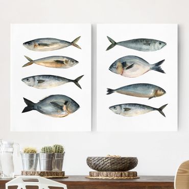 Impression sur toile - Eight Fish In Watercolour Set I