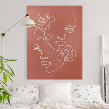 Tableau sur toile - Line Art Faces Women Roses Copper