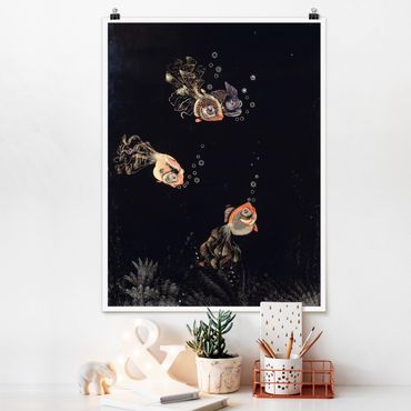 Poster - Jean Dunand - Underwater Scene with red and golden Fish, Bubbles