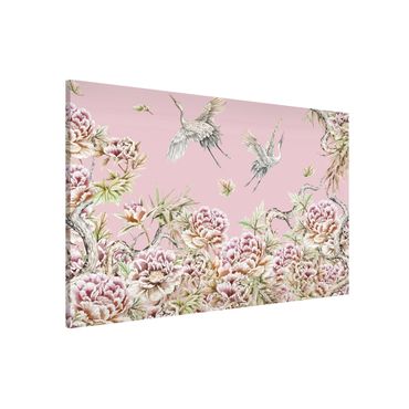 Tableau magnétique - Watercolour Storks In Flight With Roses On Pink
