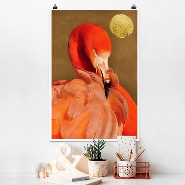 Poster - Golden Moon With Flamingo