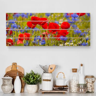 Impression sur bois - Summer Meadow With Poppies And Cornflowers