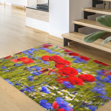 Vinyl Floor Mat - Summer Meadow With Poppies And Cornflowers - Landscape Format 4:3