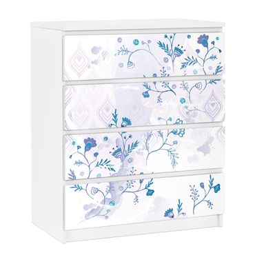 Papier adhésif pour meuble IKEA - Malm commode 4x tiroirs - Blue Fantasy Pattern