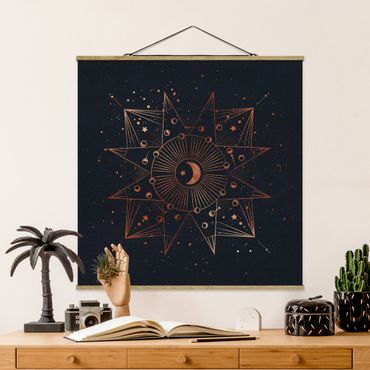 Tableau en tissu avec porte-affiche - Astrology Moon Magic Blue Gold