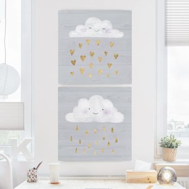 Impression sur toile - Clouds With Golden Heart And Drops Set I
