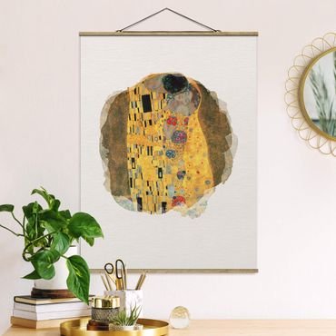 Tableau en tissu avec porte-affiche - WaterColours - Gustav Klimt - The Kiss